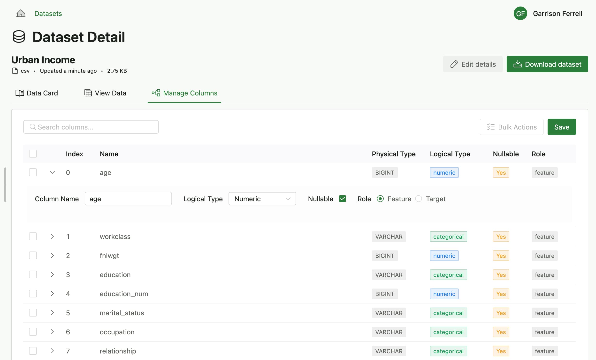 dataset upload