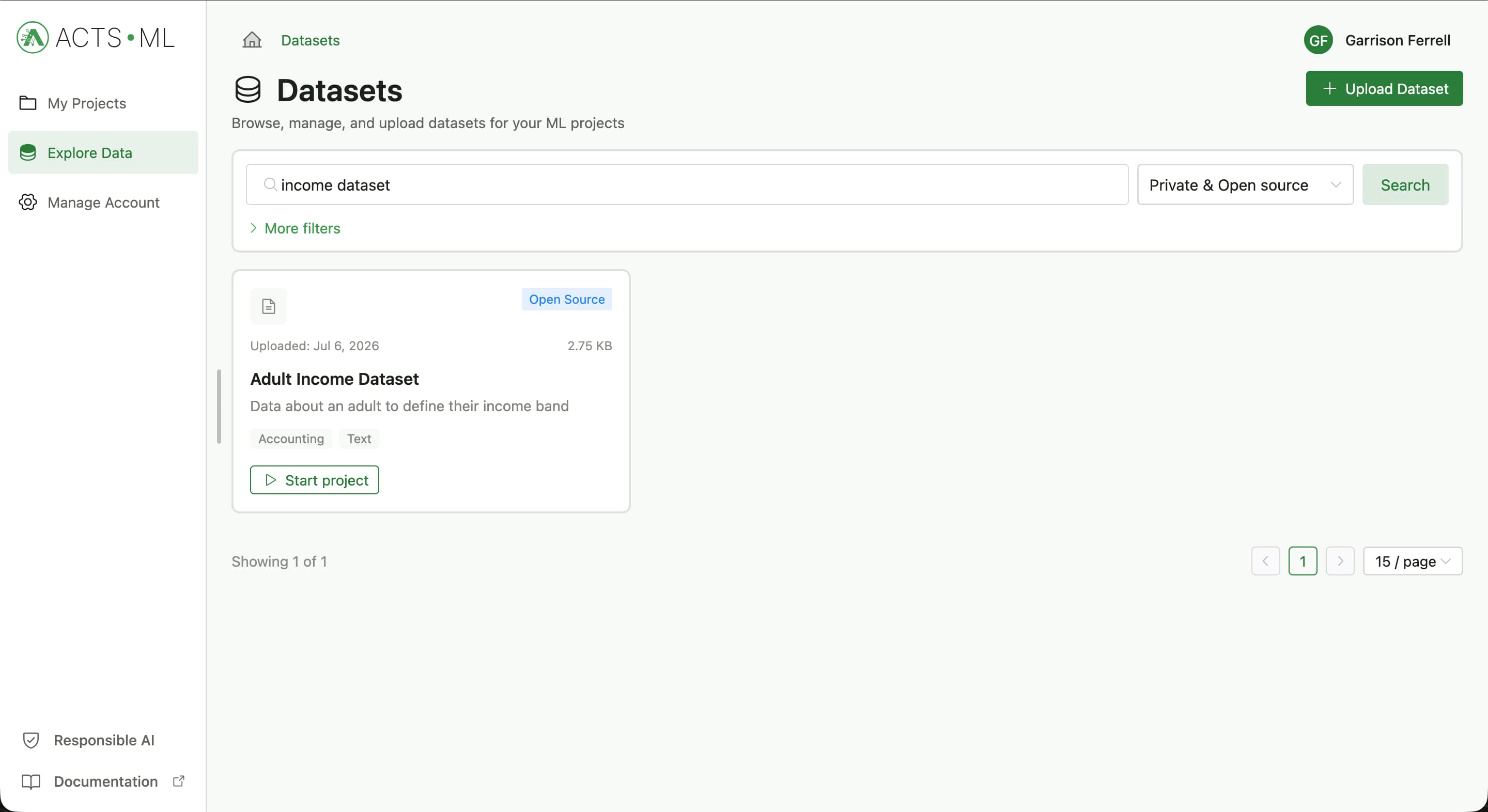 datasets page